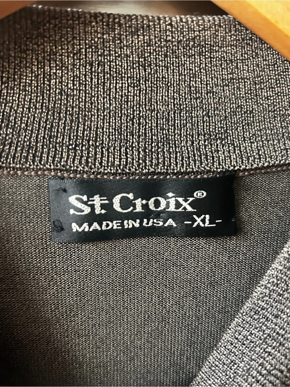 St. Croix Mock Neck Sweater XL Brown Made USA Cotton Microfiber Knit Pullover